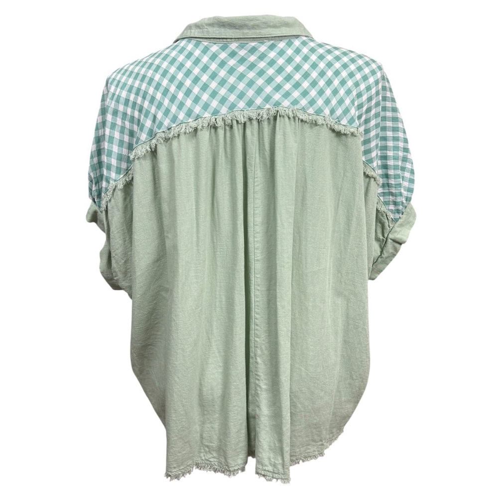 Umgee Oversized Green Gingham Patchwork Button Do… - image 5